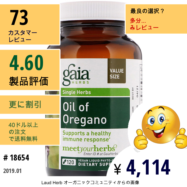 Gaia Herbs, オレガノオイル、120 ベジタリアンに適応した液体植物性カプセル
