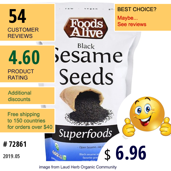 Foods Alive, Superfoods, Black Sesame Seeds, 14 Oz (395 G)