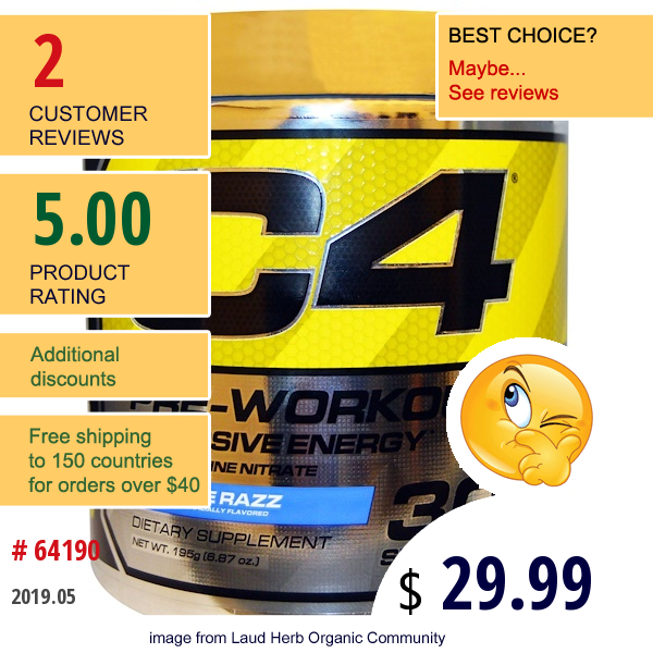 Cellucor, C4, Pre-Workout, Explosive Energy, Icy Blue Razz, 6.87 Oz (195 G)  