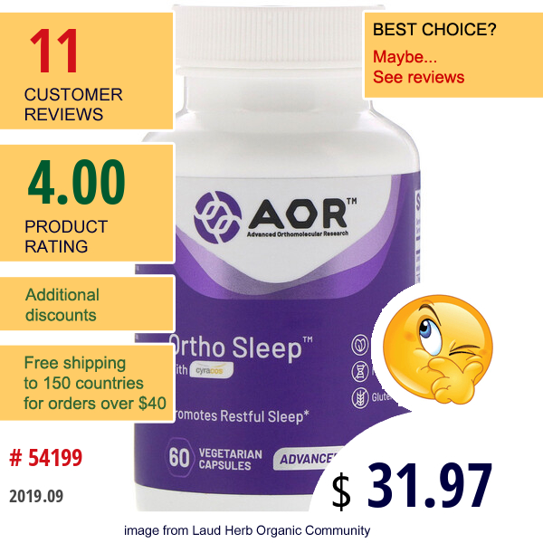 Advanced Orthomolecular Research Aor, Ortho Sleep With Cyracos, 60 Vegetarian Capsules