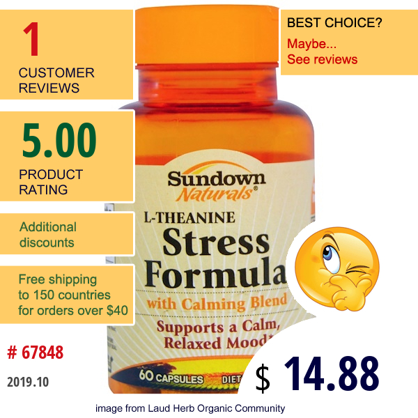 Sundown Naturals, Stress Formula, L-Theanine, 60 Capsules  