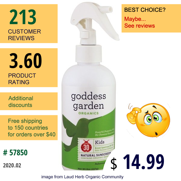 Goddess Garden, Organics, Kids Natural Sunscreen, Spf 30, 8 Oz (236 Ml)  