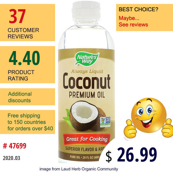 Nature'S Way, Liquid Coconut Premium Oil, 20 Fl Oz (600 Ml)  