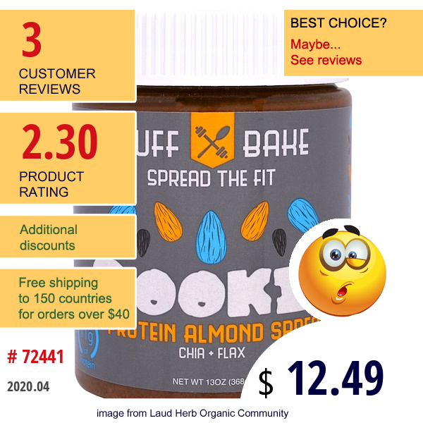 Buff Bake, Cookie Protein Almond Spread, 13 Oz (386 G)  