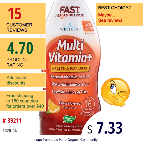 Nature'S Way, Multi Vitamin+, Sugar Free, Citrus Flavored, 16 Fl Oz (480 Ml)