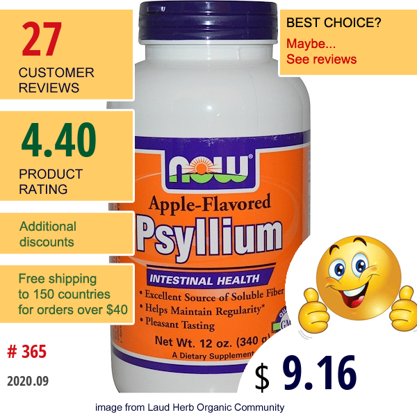 Now Foods, Psyllium, Powder, Apple-Flavored, 12 Oz (340 G)  