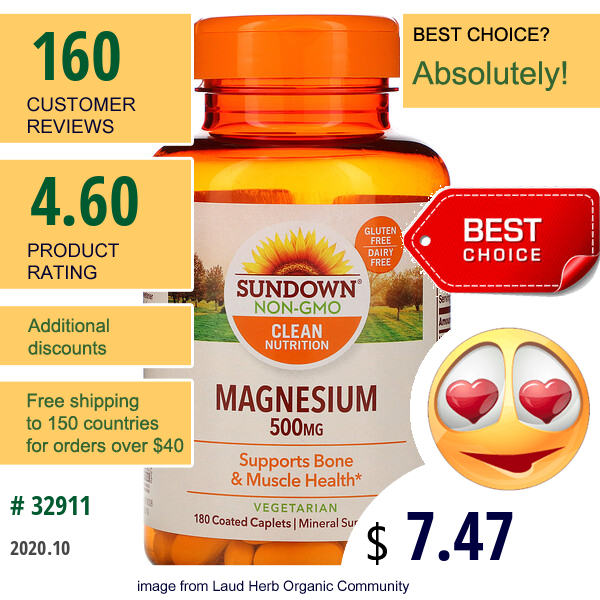 Sundown Naturals, Magnesium, 500 Mg, 180 Coated Caplets