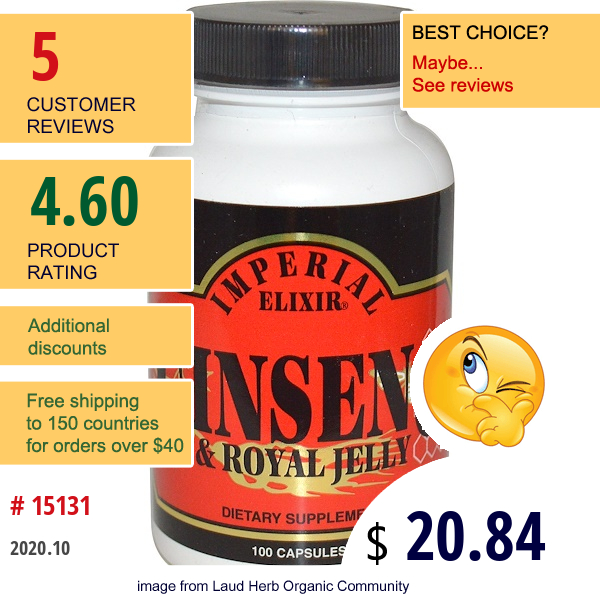 Imperial Elixir, Ginseng & Royal Jelly, 100 Capsules  
