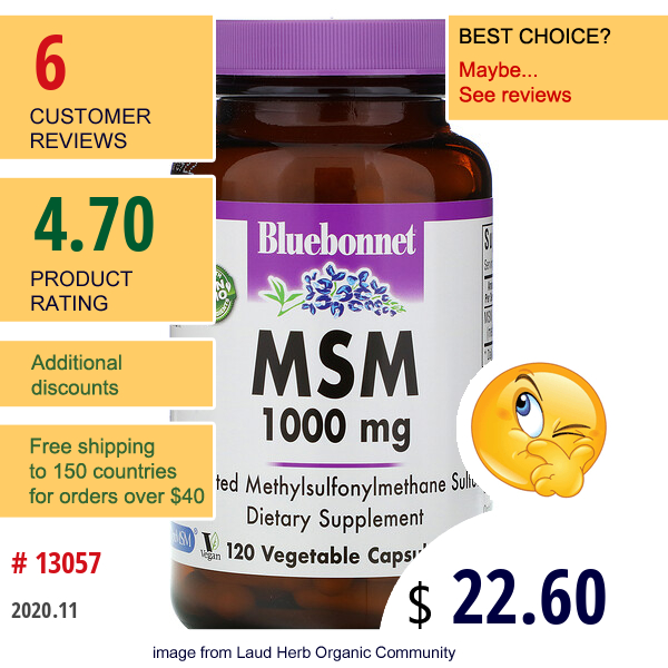 Bluebonnet Nutrition, Msm, 1000 Mg, 120 Vcaps