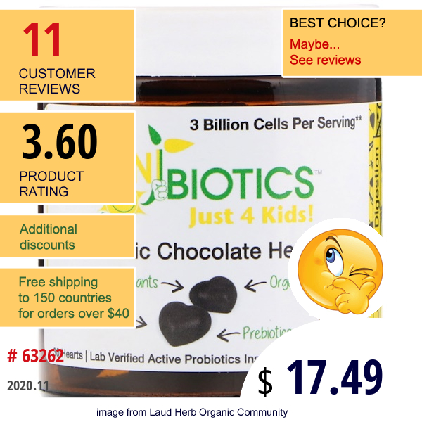 Sunbiotics, Just 4 Kids! Probiotic Chocolate Hearts, 30 Hearts, 2 Oz (56 G)  