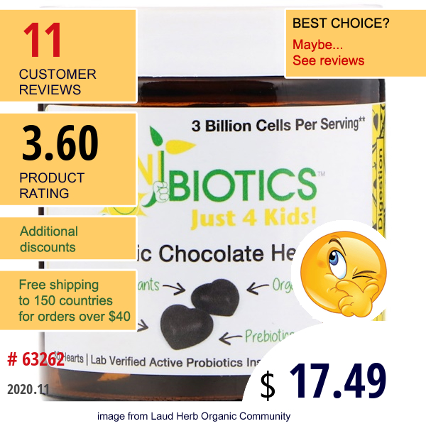 Sunbiotics, Just 4 Kids! Probiotic Chocolate Hearts, 30 Hearts, 2 Oz (56 G) Sunbiotics, Just 4 Kids! Probiotic Chocolate Hearts, 30 Hearts, 2 Oz (56 G)