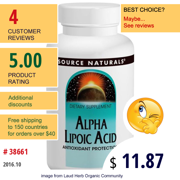 Source Naturals, Alpha Lipoic Acid, 600 Mg, 60 Capsules  