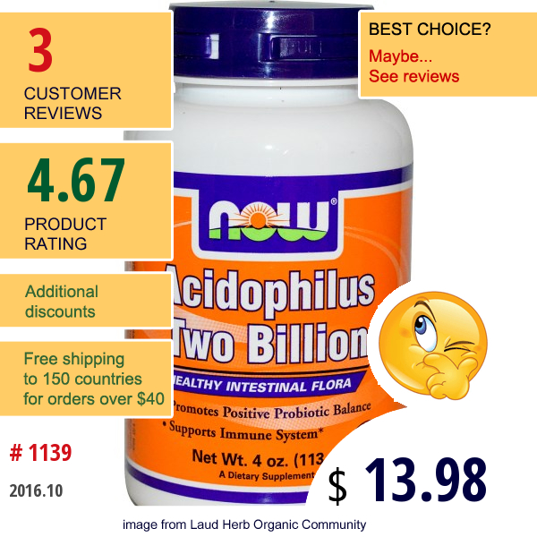Now Foods, Acidophilus Two Billion, 4 Oz (113 G)  