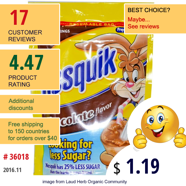 Nesquik, Chocolate Flavor, 3.9 Oz (110 G)  