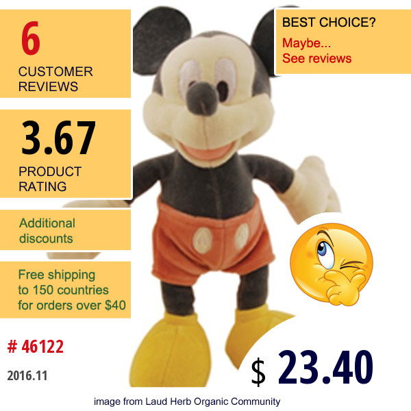 Greenpoint Brands, Disney, Organic Cotton Collection, Mickey Mouse Plush  