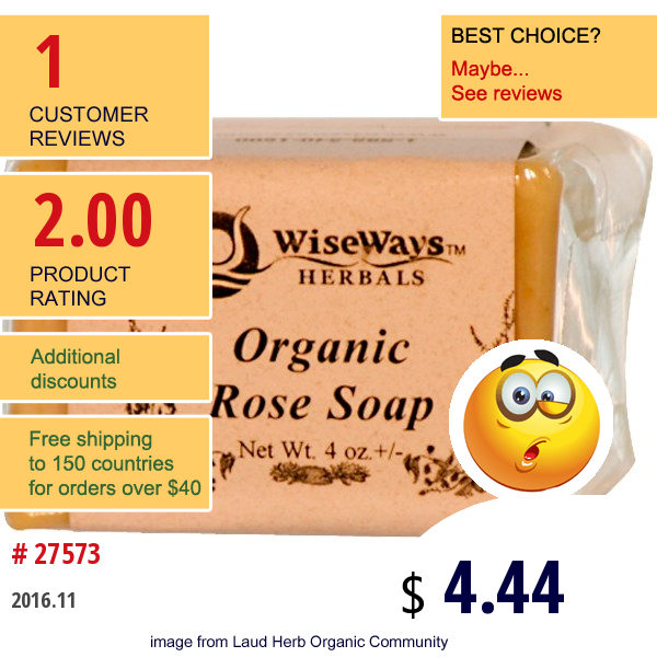Wiseways Herbals, Llc, Organic Rose Soap, 4 Oz  