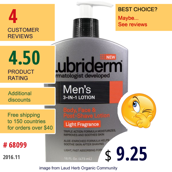 Lubriderm, Mens 3-In-1 Lotion, Body, Face & Post-Shave Lotion, 16 Fl Oz (473 Ml)