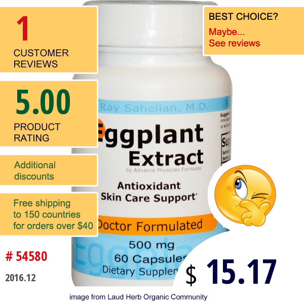 Advance Physician Formulas, Inc., Eggplant Extract, 500 Mg, 60 Capsules