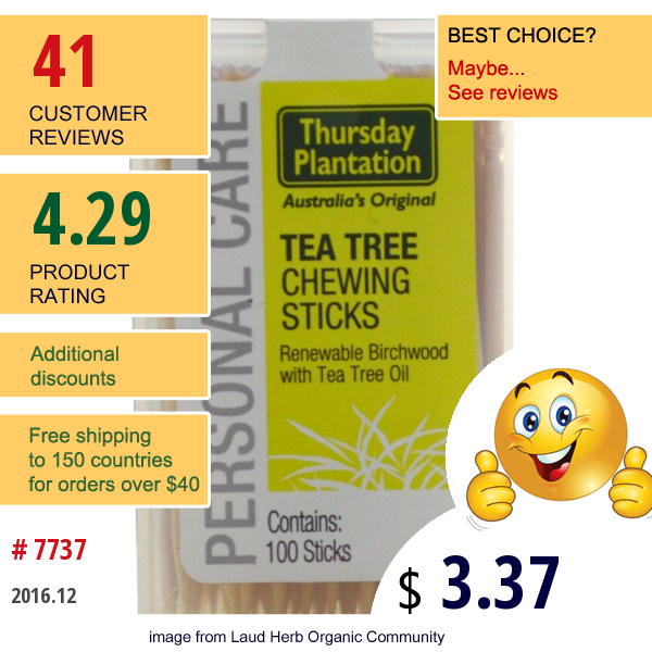 Natures Plus, Thursday Plantation, Tea Tree Australian Chewing Sticks, 100 Count  