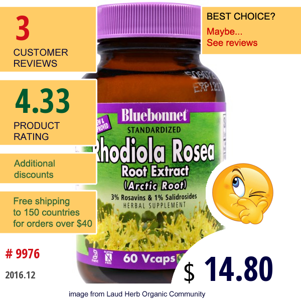 Bluebonnet Nutrition, Rhodiola Rosea Root Extract, 60 Vcaps