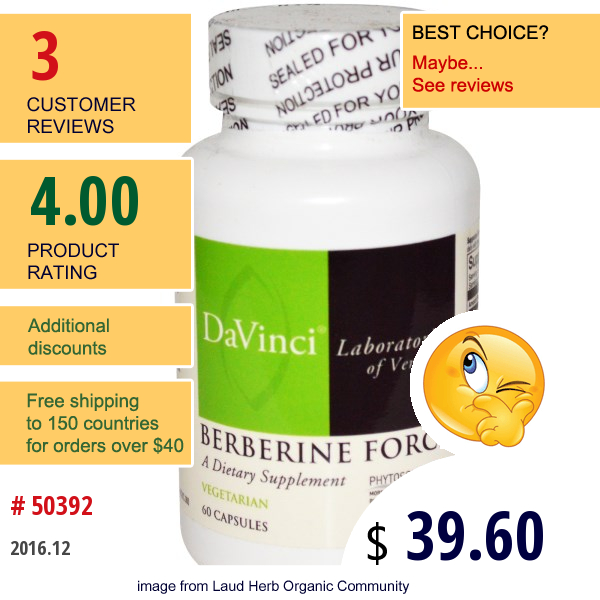 Davinci Laboratories Of Vermont, Berberine Force, 60 Capsules