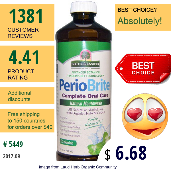 Natures Answer, Periobrite, Natural Mouthwash Coolmint, 16 Fl Oz (480 Ml)