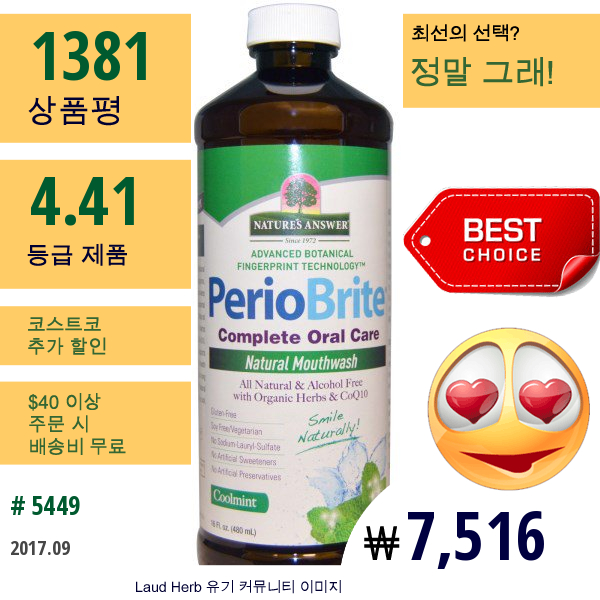 Natures Answer, Periobrite, 천연 구강세정제, 쿨민트, 16 Fl Oz (480 Ml)