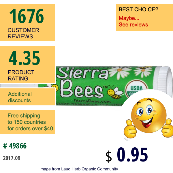 Sierra Bees, Organic Tamanu & Tea Tree Beeswax Lip Balm With Vitamin E  