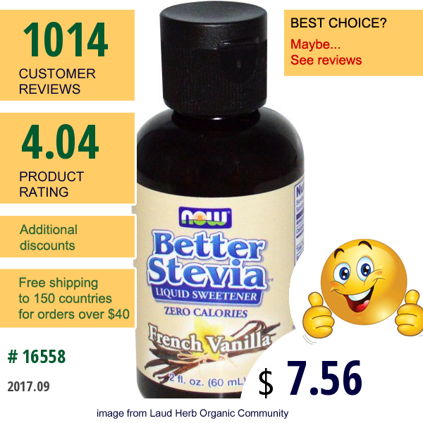 Now Foods, Better Stevia, Liquid Sweetener, French Vanilla, 2 Fl Oz (60 Ml)