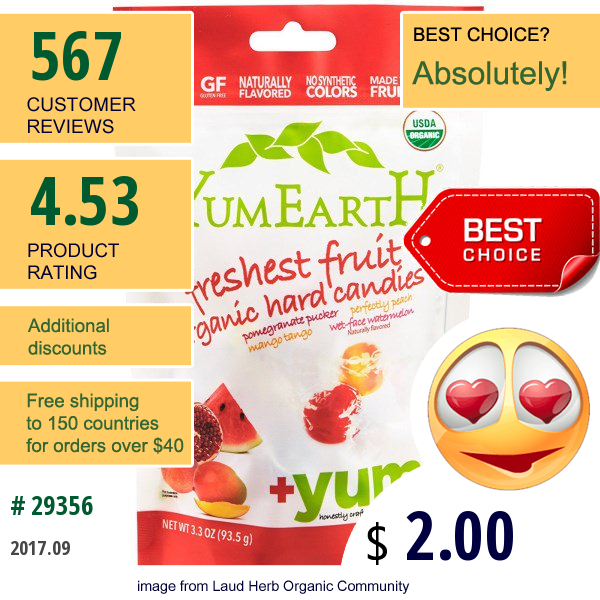Yumearth, Organic Hard Candies, Freshest Fruit , 3.3 Oz (93.5 G)