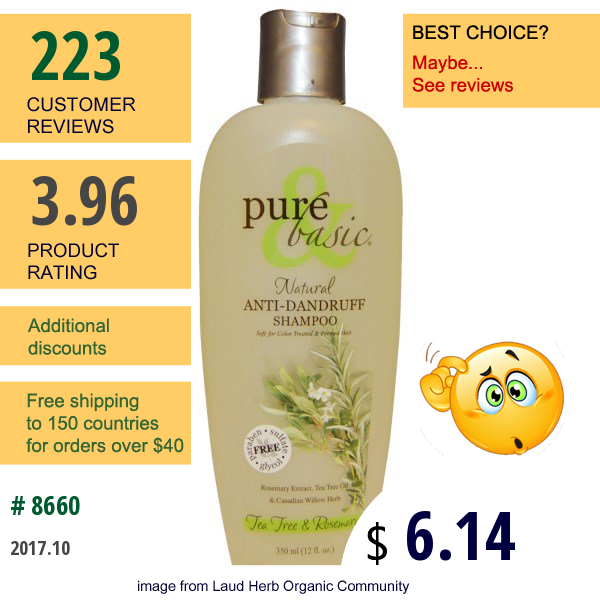 Pure & Basic, Natural Anti-Dandruff Shampoo, Tea Tree & Rosemary, 12 Fl Oz (350 Ml)