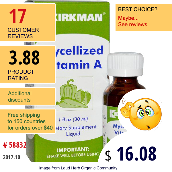 Kirkman Labs, Mycellized Vitamin A Liquid, 1 Fl Oz (30 Ml)