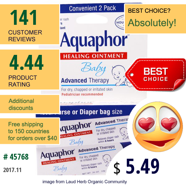 Aquaphor, Baby, Healing Ointment, 2 Pack, 0.35 Oz (10 G) Each