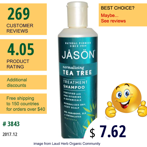 Jason Natural, Treatment Shampoo, Normalizing Tea Tree, 17.5 Fl Oz (517 Ml)