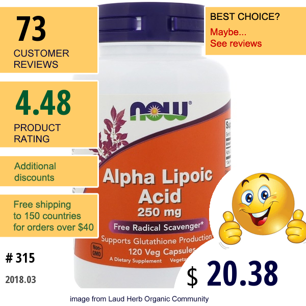 Now Foods, Alpha Lipoic Acid, 250 Mg, 120 Veg Capsules