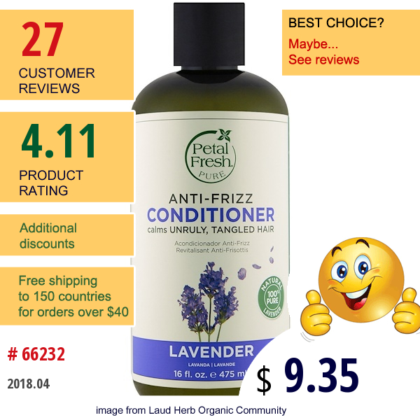 Petal Fresh, Pure, Anti-Frizz Conditioner, Lavender, 16 Fl Oz (475 Ml)
