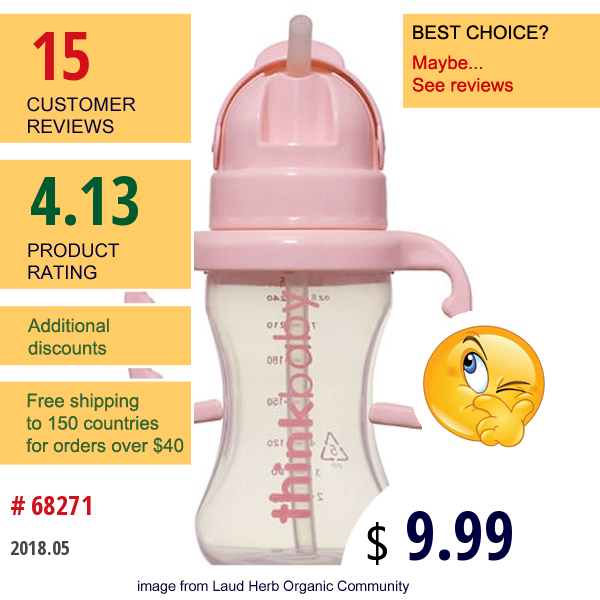 Think, Thinkbaby, Thinkster Straw Bottle, Stage D, Pink, 9 Oz