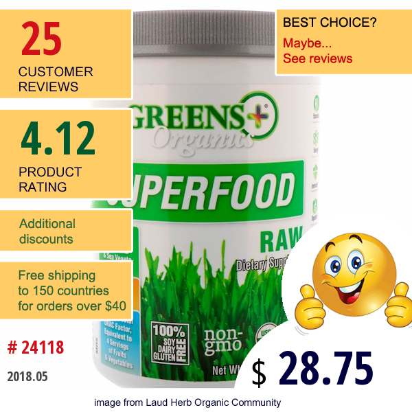 Greens Plus, Organics Superfood, Raw, 8.5 Oz (240 G)