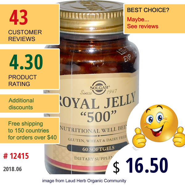 Solgar, Royal Jelly 500, 60 Softgels