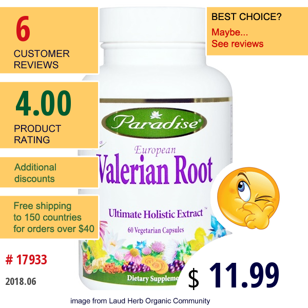 Paradise Herbs, European Valerian Root, 60 Veggie Caps