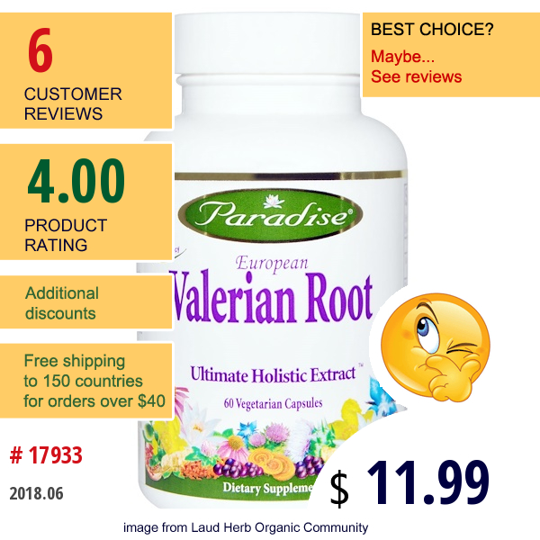 Paradise Herbs, European Valerian Root, 60 Veggie Caps Paradise Herbs, European Valerian Root, 60 Veggie Caps