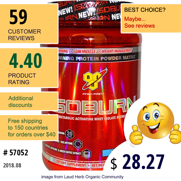 Bsn, Isoburn, Metabolic Activating Whey Isolate Blend, Vanilla Ice Cream, 1.32 Lb (600 G)