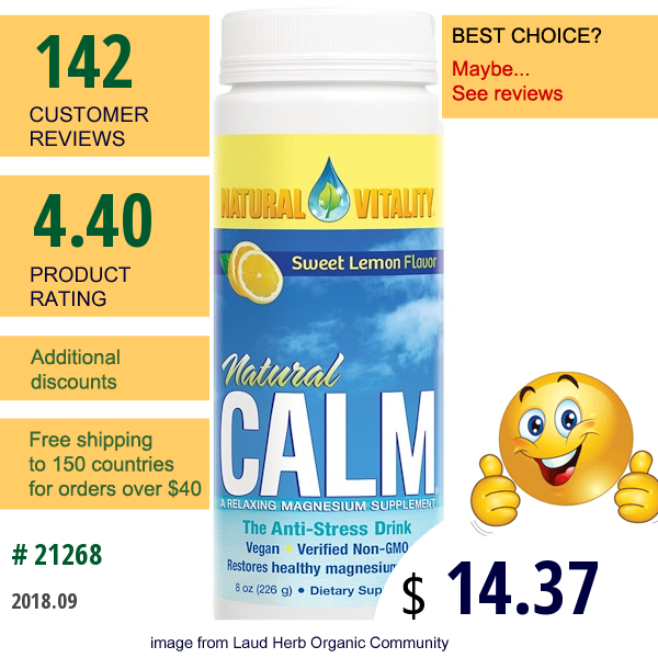 Natural Vitality, Natural Calm, The Anti-Stress Drink, Organic Sweet Lemon Flavor, 8 Oz (226 G)