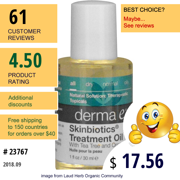 Derma E, Skinbiotics Treatment Oil, With Tea Tree And Oregano, 1 Fl Oz (30 Ml)  