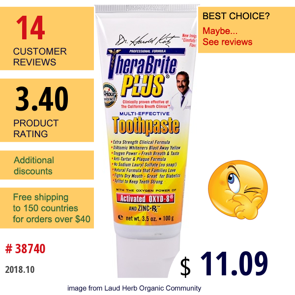Therabreath, Therabrite Plus, Multi-Effective Toothpaste, 3.5 Oz (100 G)