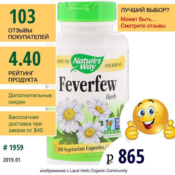 Natures Way, Пижма Девичья, 380 Мг, 180 Растительных Капсул