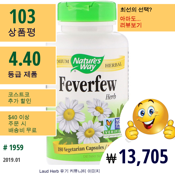 Natures Way, 화란 국화 허브, 380 Mg, 180 베지캡스