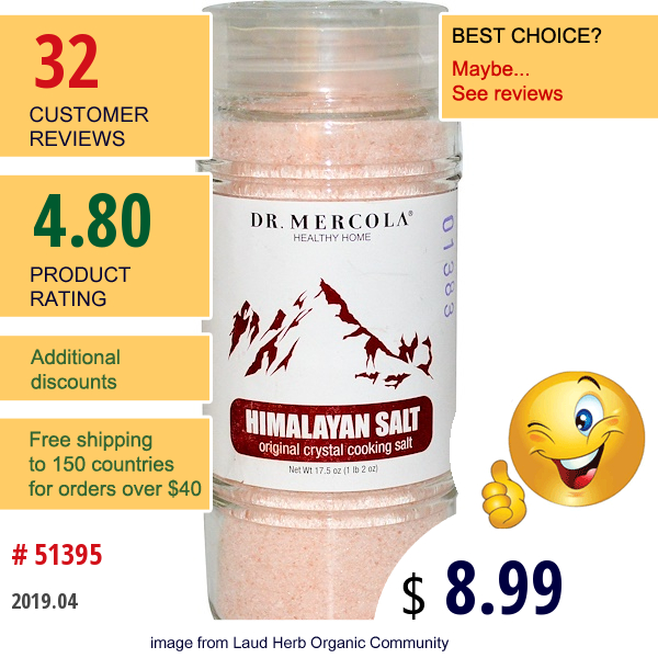 Dr. Mercola, Healthy Home, Himalayan Salt, Original Crystal Cooking Salt, 17.5 Oz  