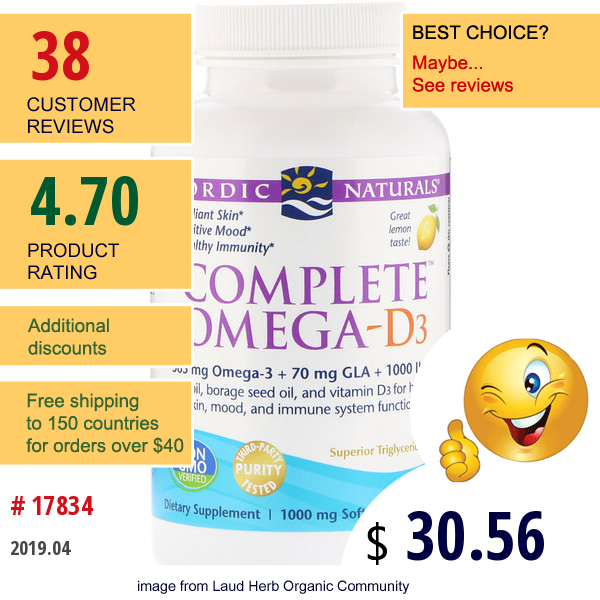 Nordic Naturals, Complete Omega-D3, Lemon, 1,000 Mg, 120 Soft Gels