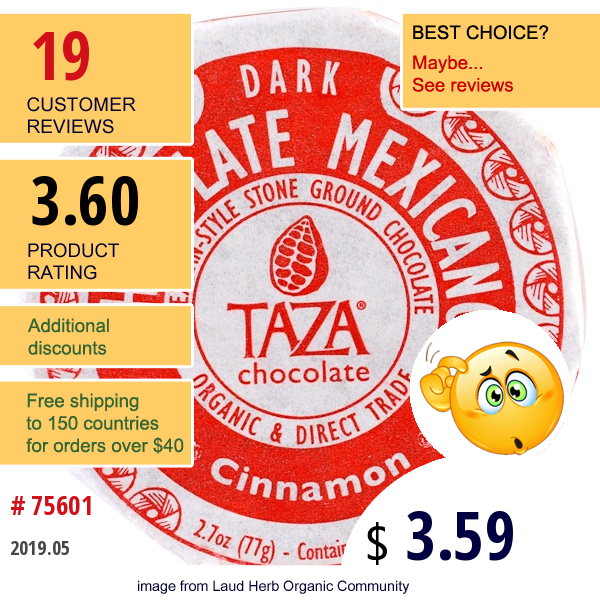 Taza Chocolate, Chocolate Mexicano, Cinnamon, 2 Discs